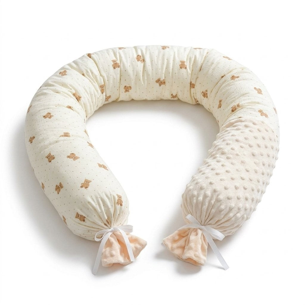Tour de lit boudin en coton imprimé oursons et minky