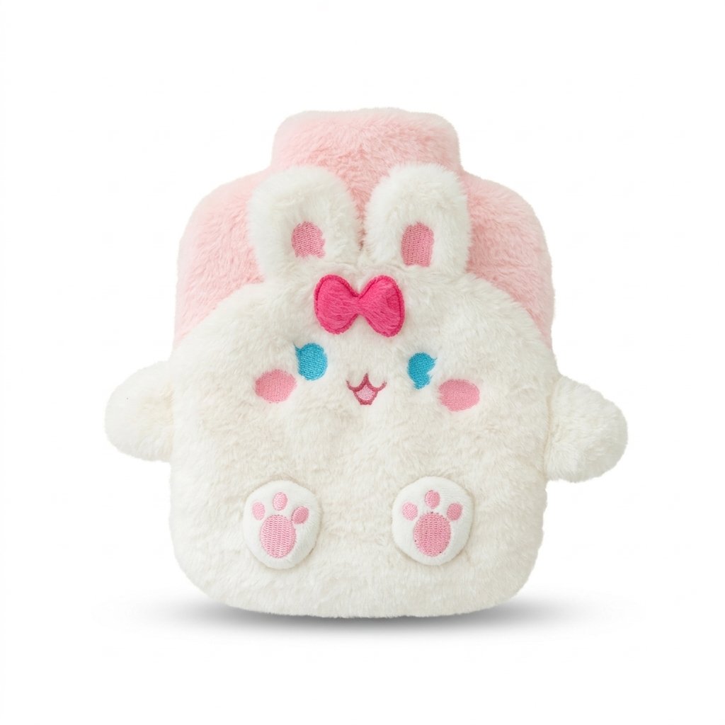 Bouillotte peluche lapin blanc à nœud rose