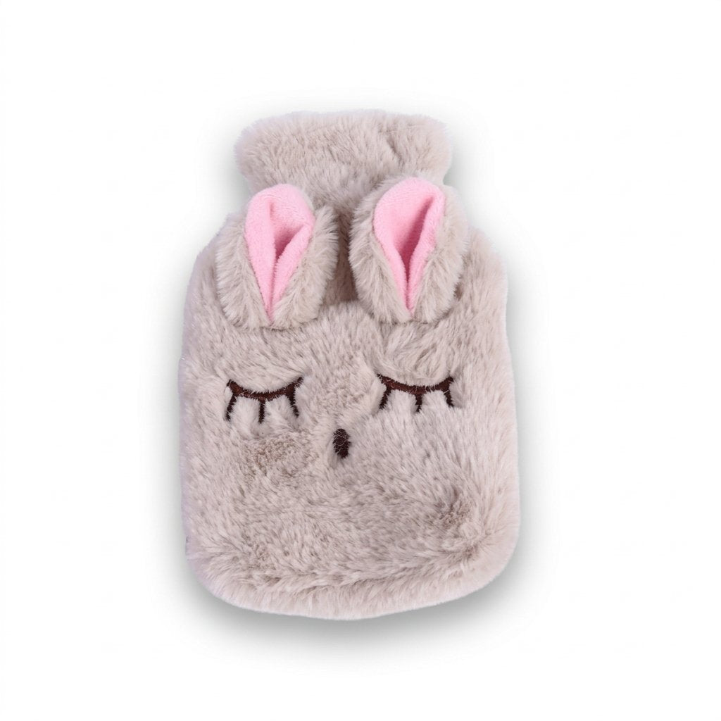 Bouillotte peluche lapin endormi beige
