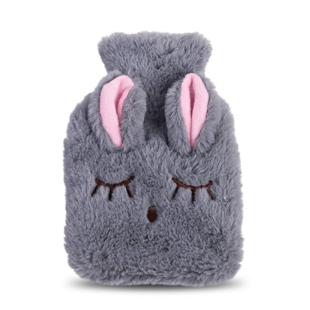 Bouillotte peluche lapin endormi grise