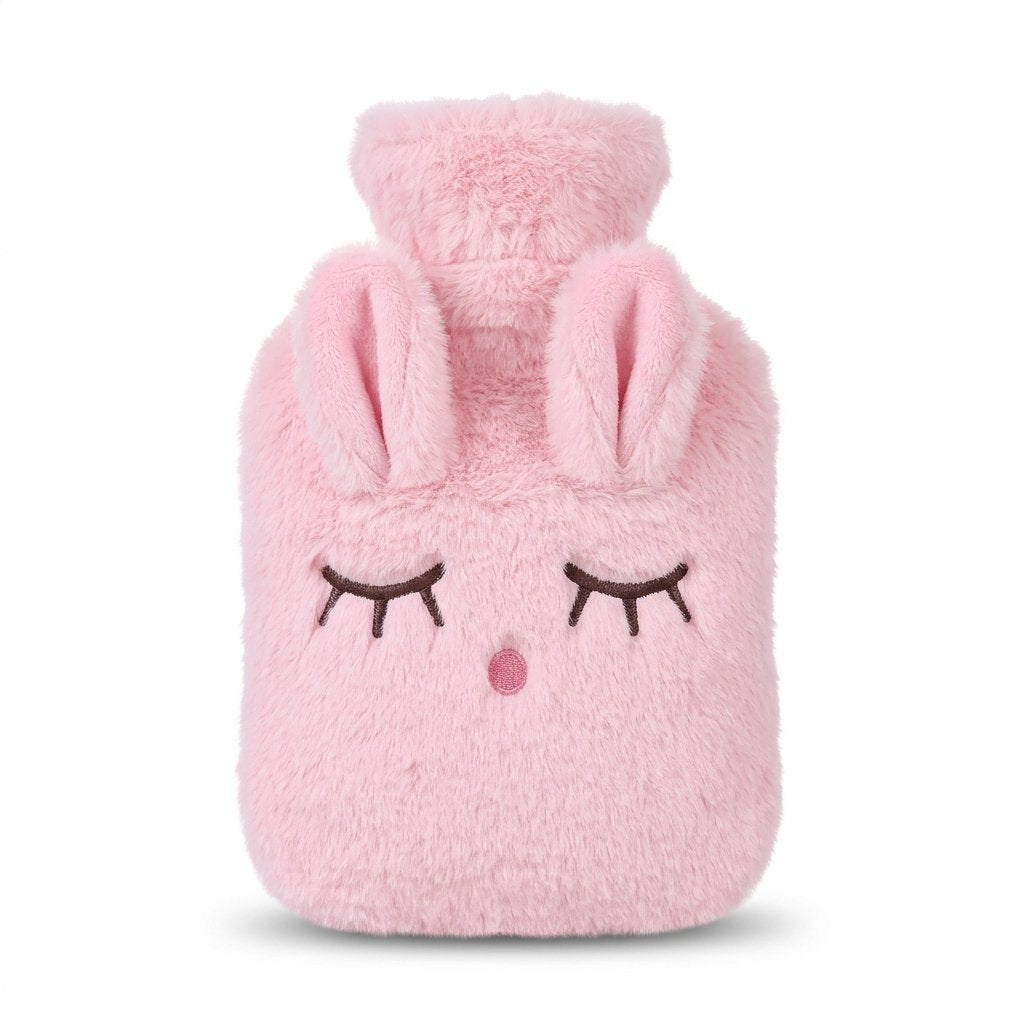 Bouillotte peluche lapin endormi rose
