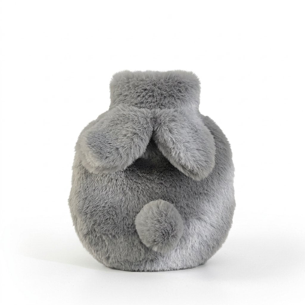 Bouillotte peluche lapin gris clair avec oreilles et pompon