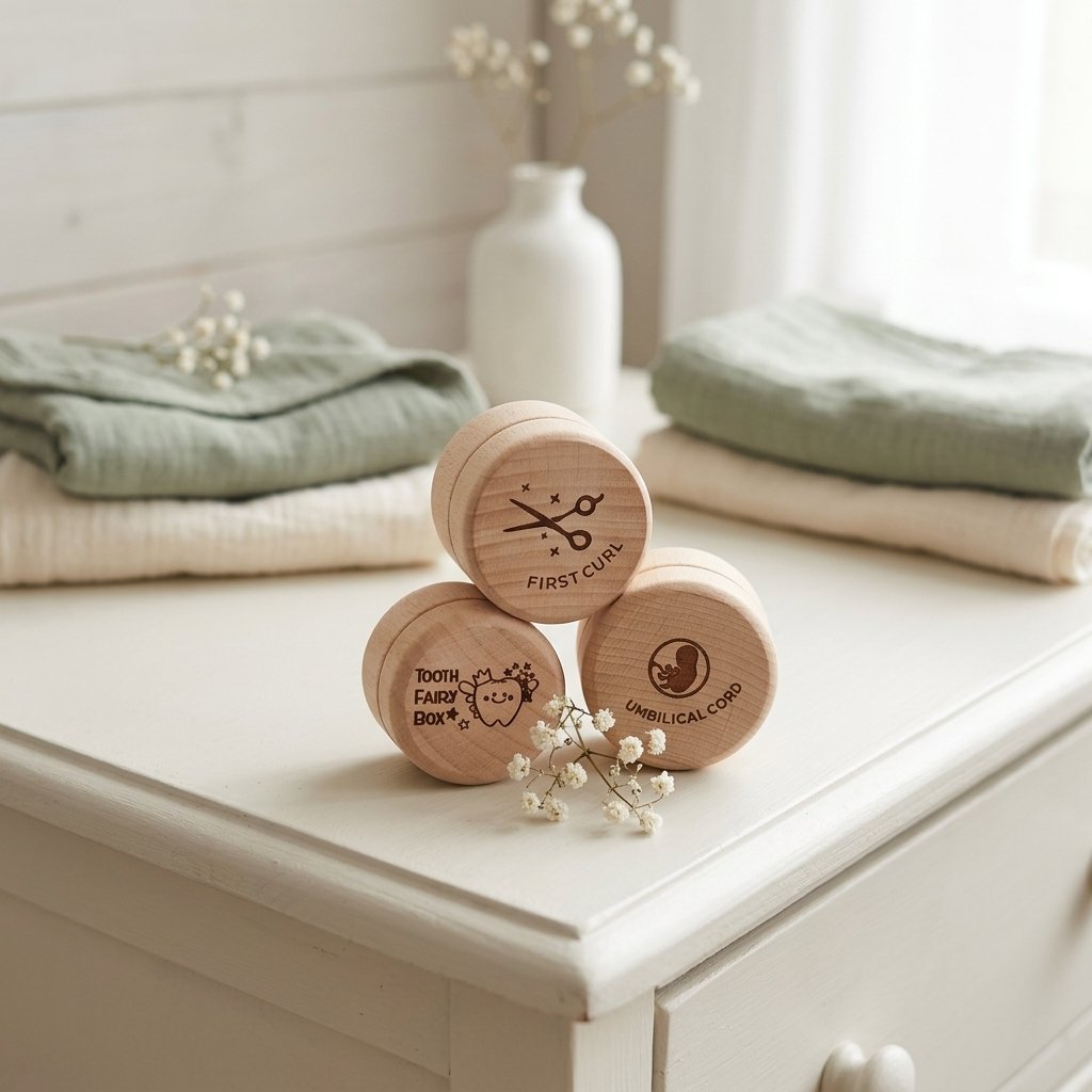 Boîtes souvenir en bois posées sur une commode Image