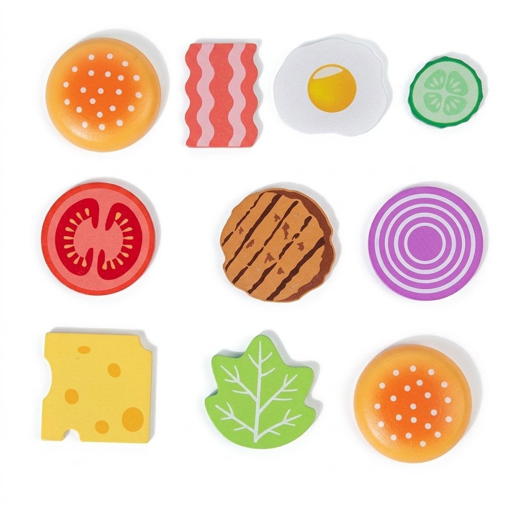 Toutes les rondelles du hamburger en bois côte à côte