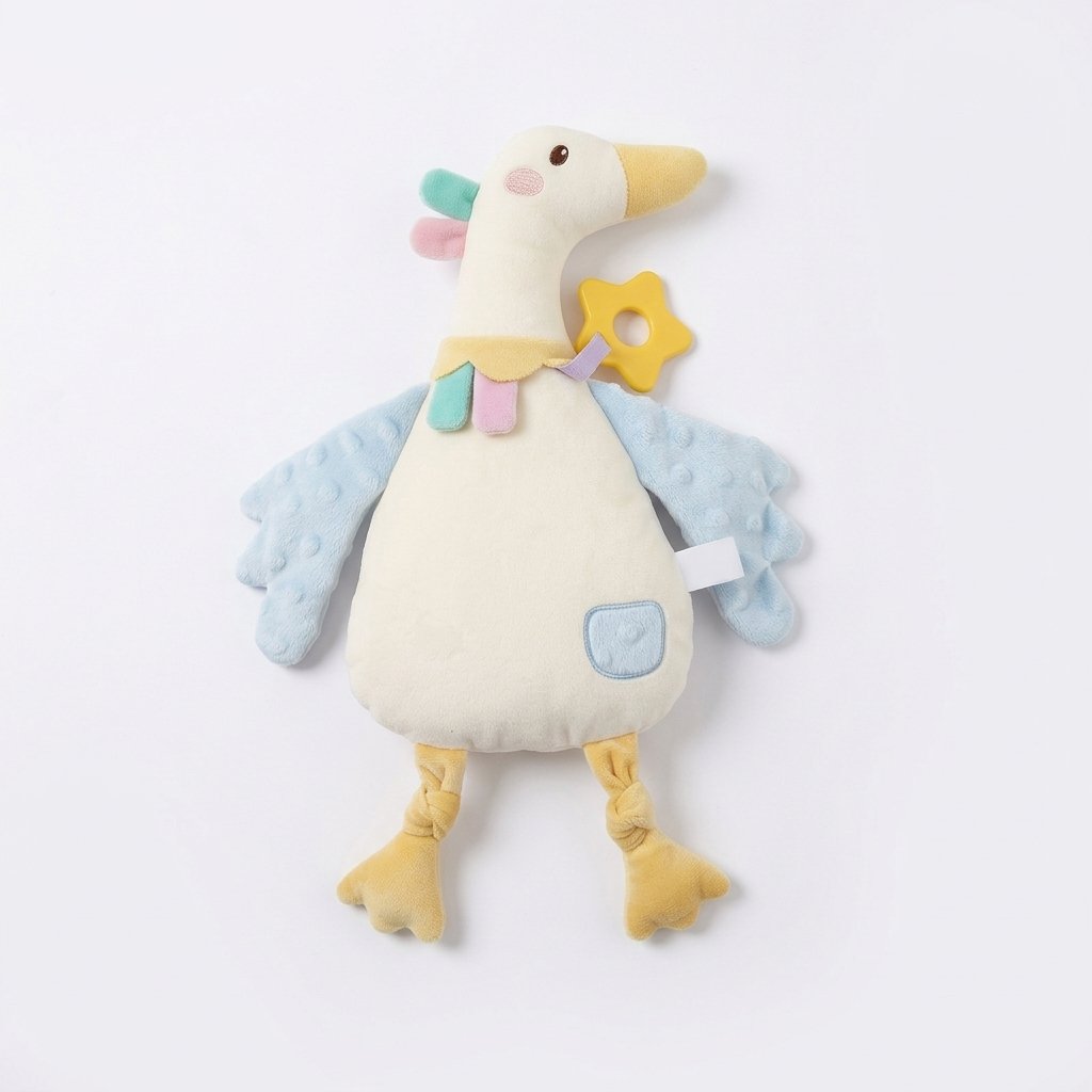 Doudou câlin canard avec anneau de dentition