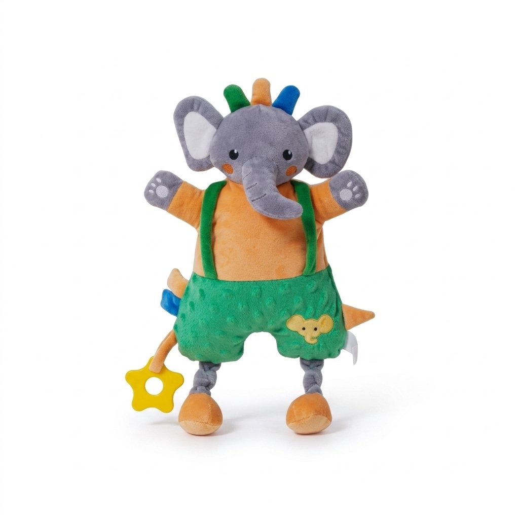 Doudou câlin éléphant avec anneau de dentition