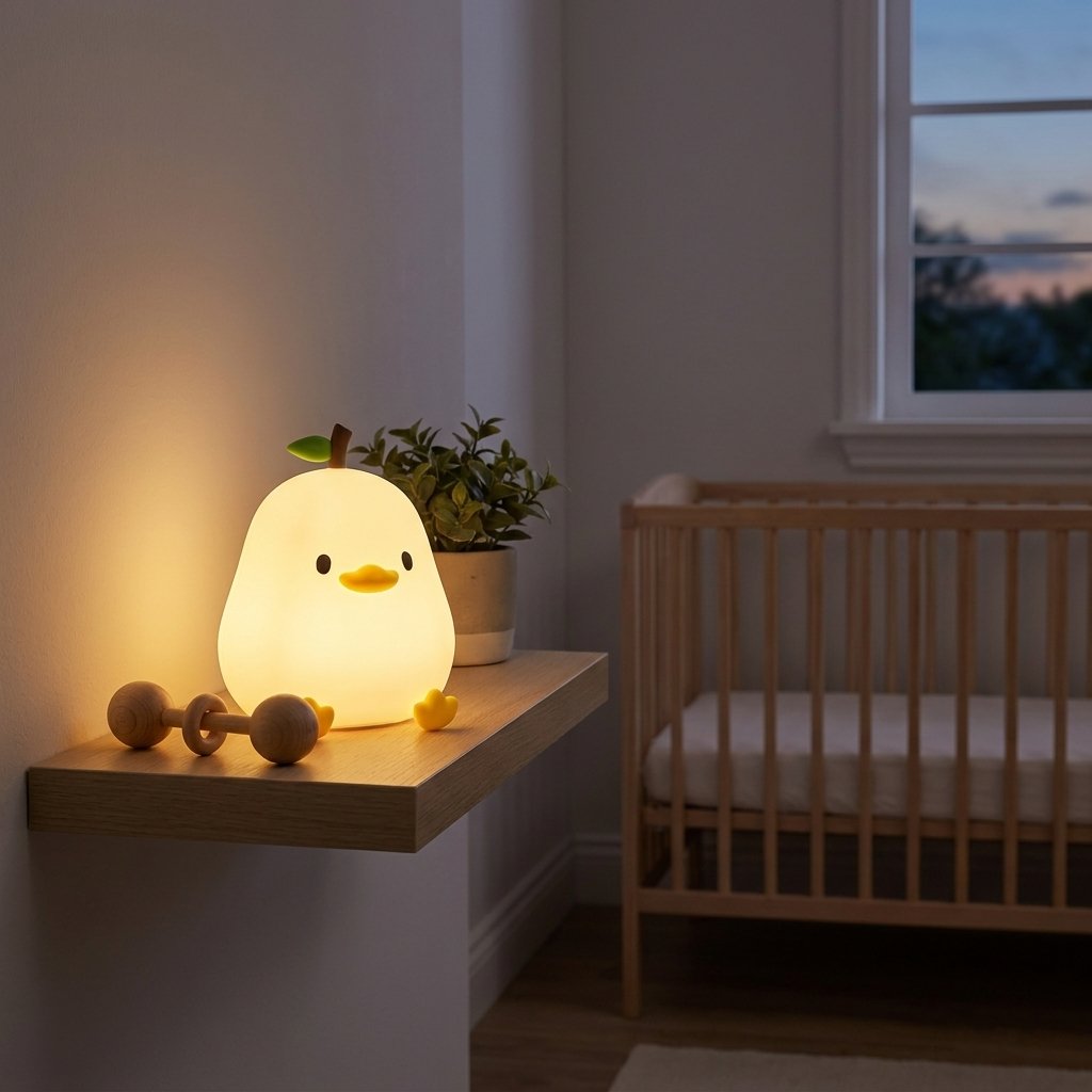 Veilleuse canard sur une étagère de chambre d'enfant