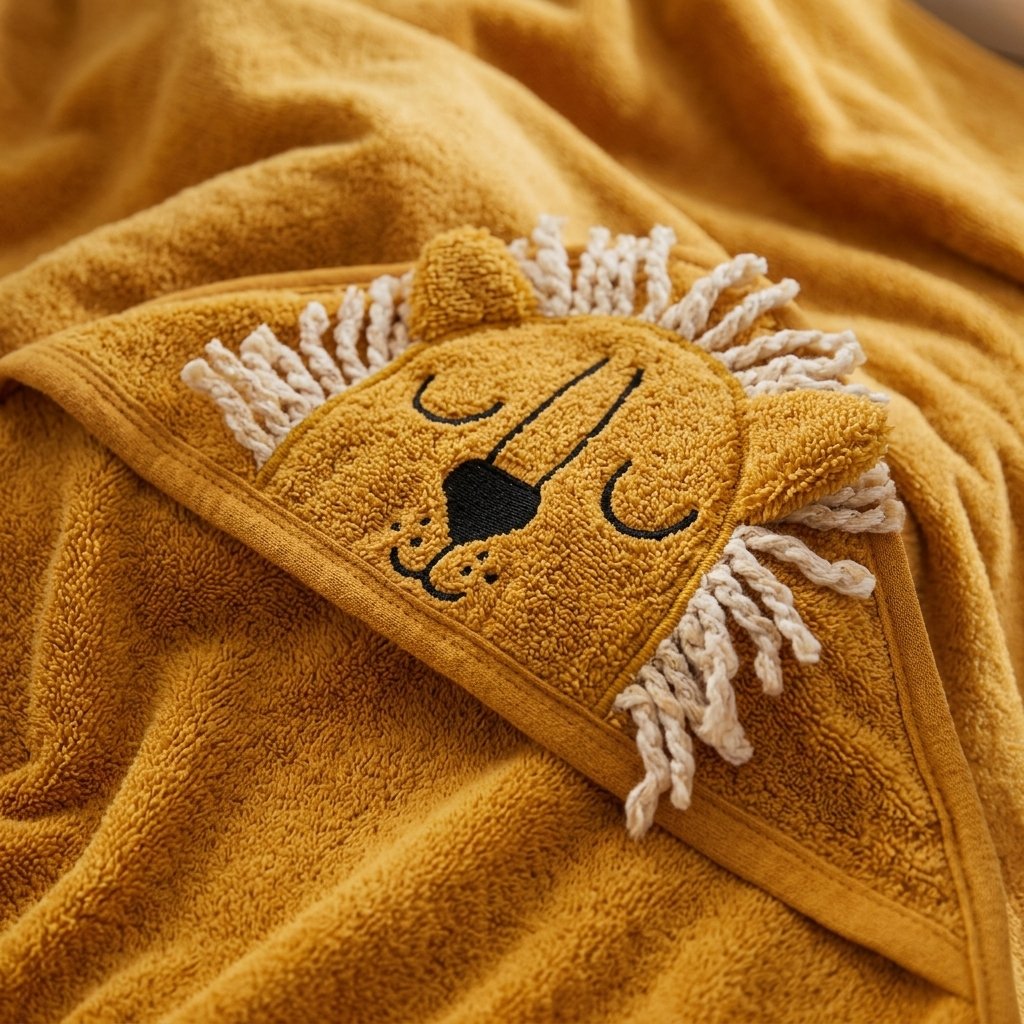 Capuche lion brodée en éponge