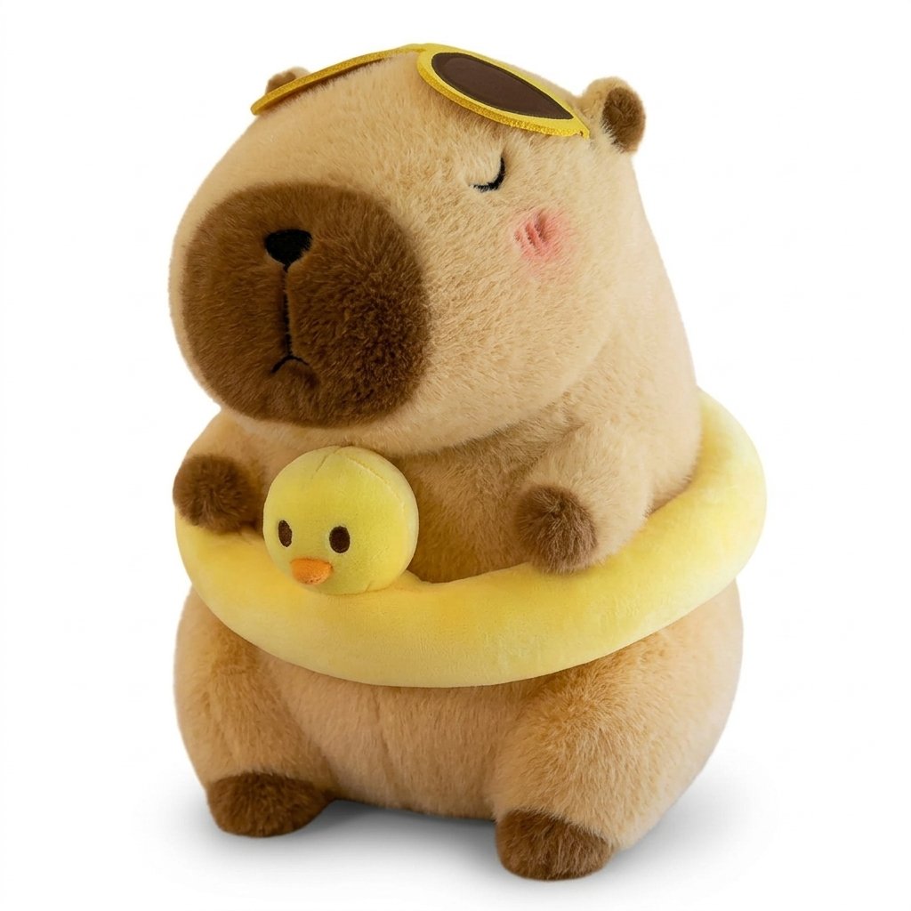 Peluche capybara avec sa bouée canard