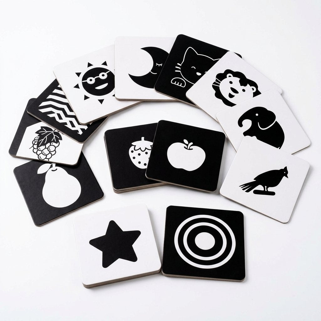 Cartes contrastées bébé noir et blanc en éventail