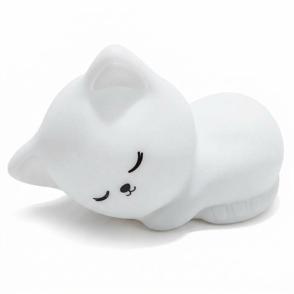 Veilleuse chat endormi tout blanc