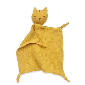 Doudou chat en gaze de coton moutarde