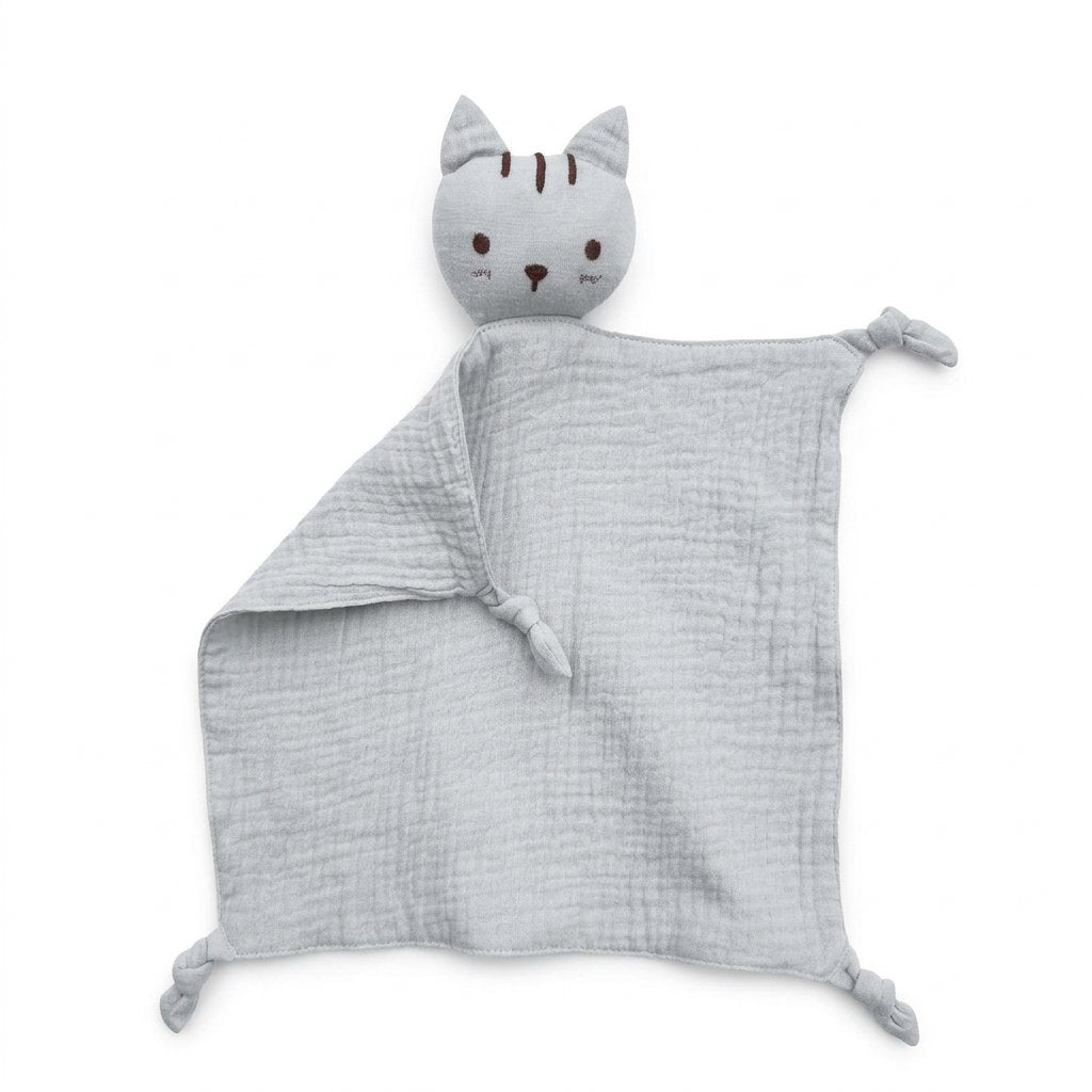 Doudou chat en gaze de coton gris