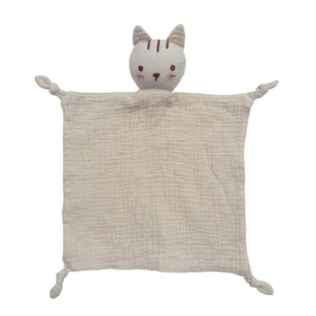 Doudou chat en gaze de coton sable