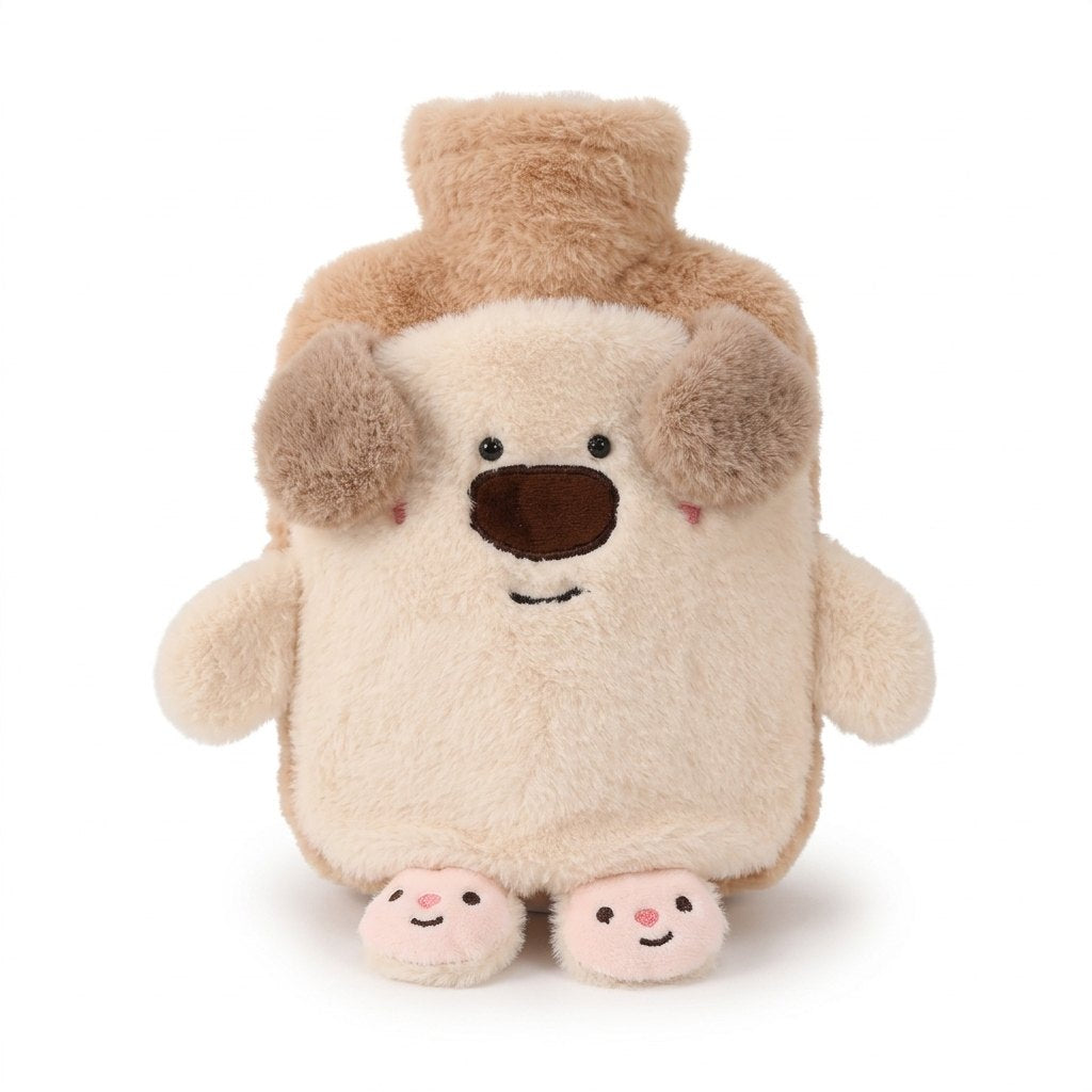 Bouillotte peluche chien crème et beige-brun