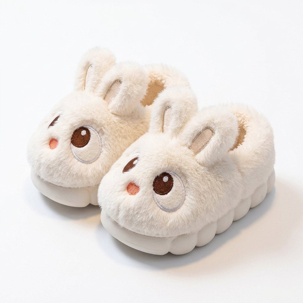 Chaussons lapin en peluche blanc crème