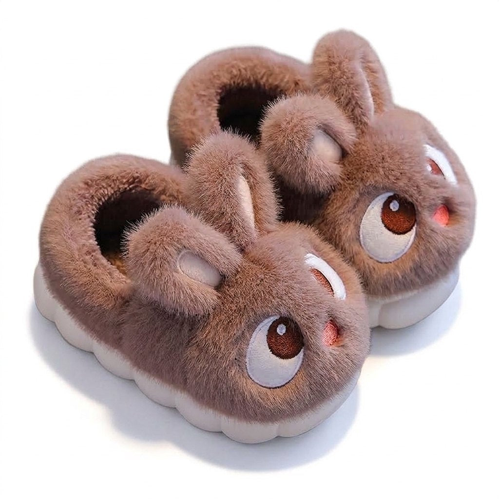 Chaussons lapin en peluche marron