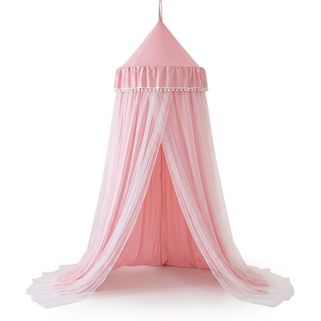 Ciel de lit double voile rose et tulle blanc