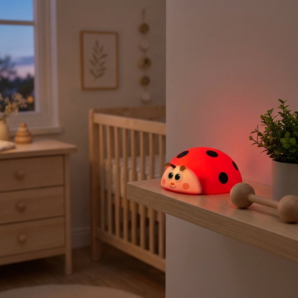 Veilleuse coccinelle sur une étagère murale