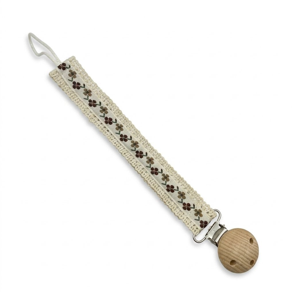 Attache tétine ruban à fleurs fleurs crème