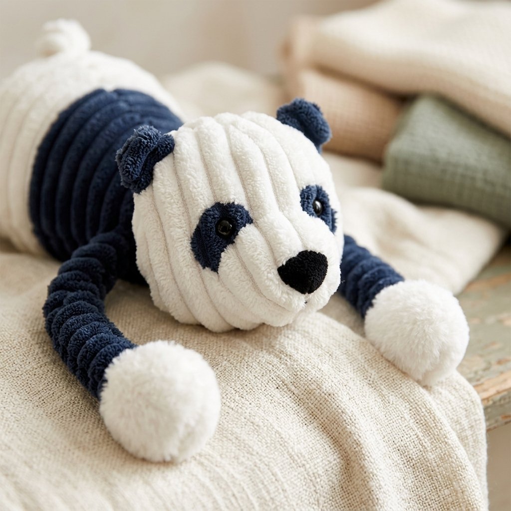 Détail du velours côtelé de la peluche panda