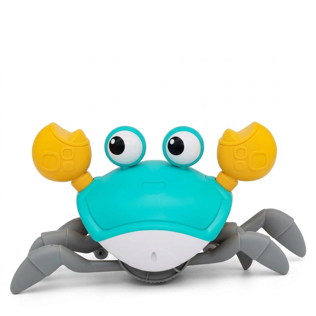 Jouet crabe qui marche turquoise aux pinces jaunes