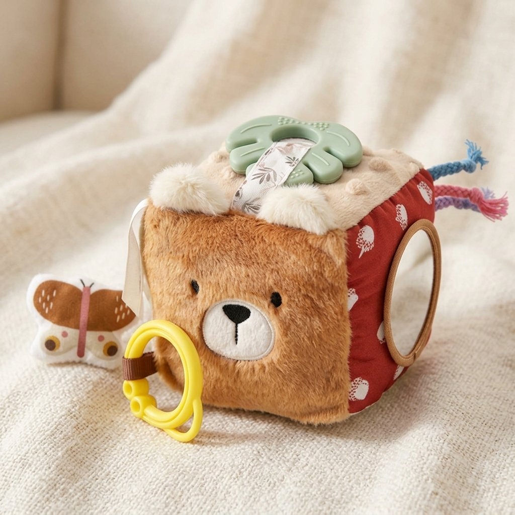 Tête d'ours en peluche du cube d'activités Image