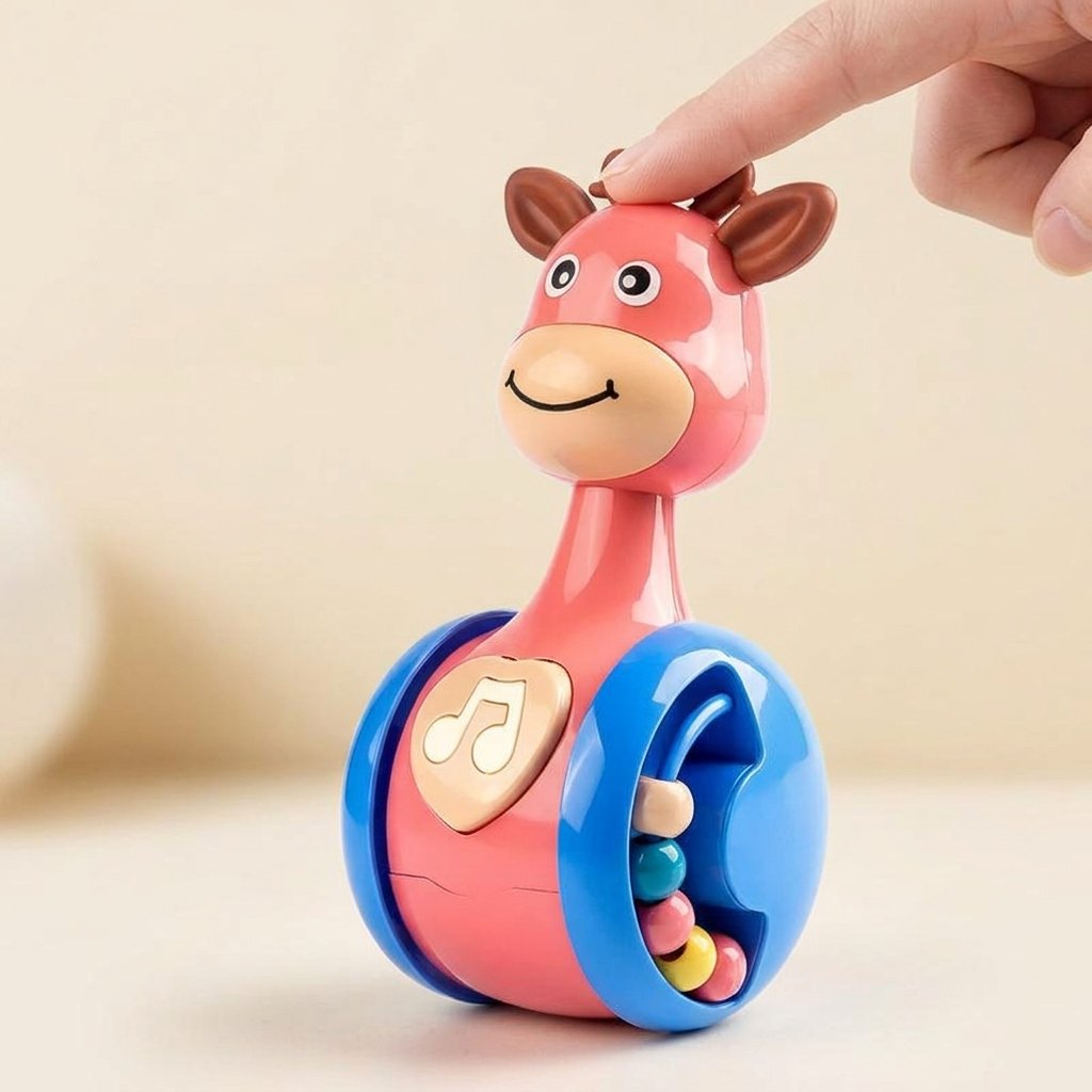 Doigt poussant la tête du culbuto faon