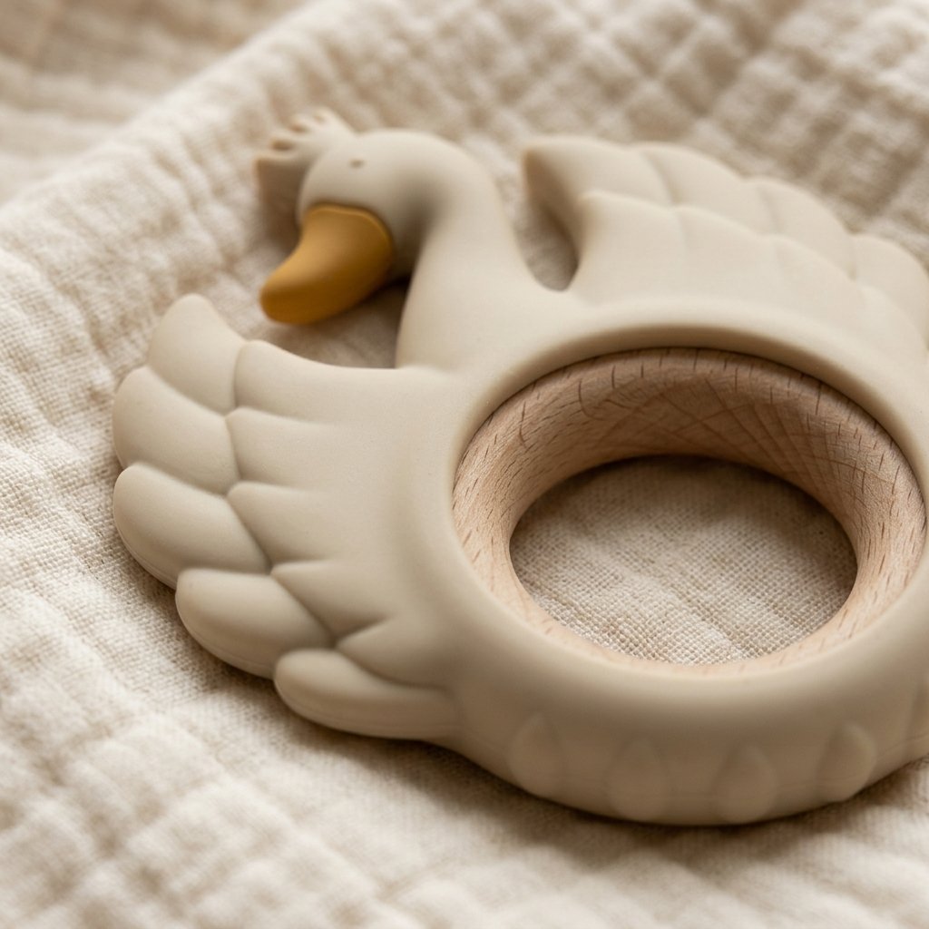 Détail des ailes en silicone et de l'anneau en bois