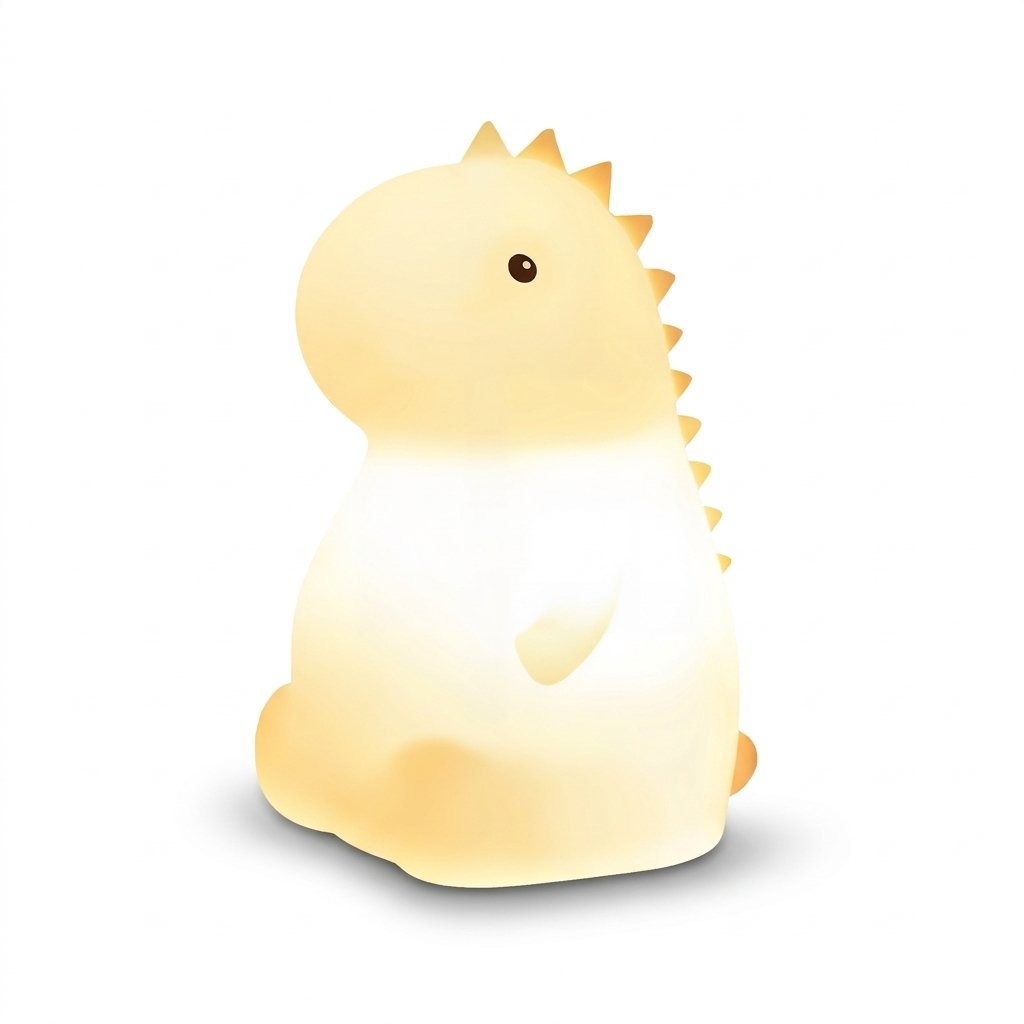 Veilleuse petit dinosaure blanc allumée