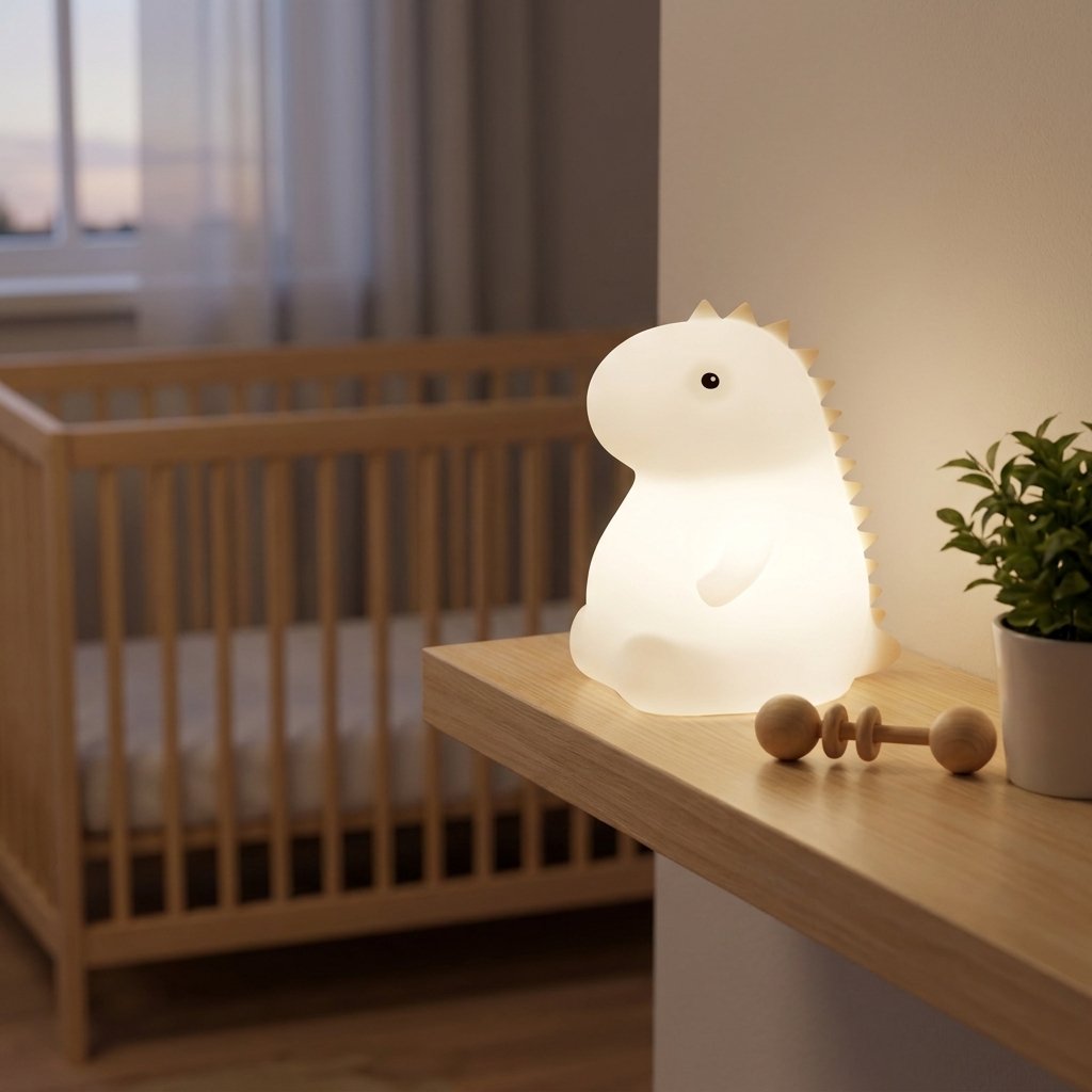 Veilleuse dinosaure sur une étagère de chambre d'enfant