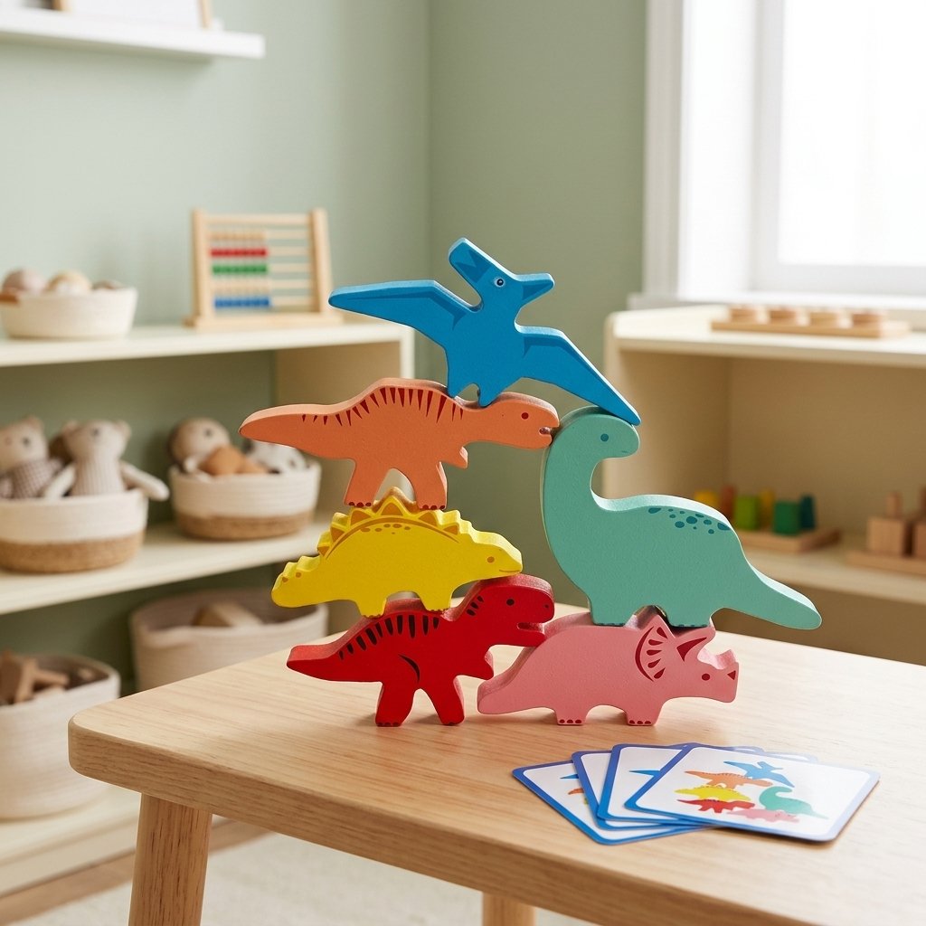 Jeu d'équilibre dinosaures sur une petite table d'enfant