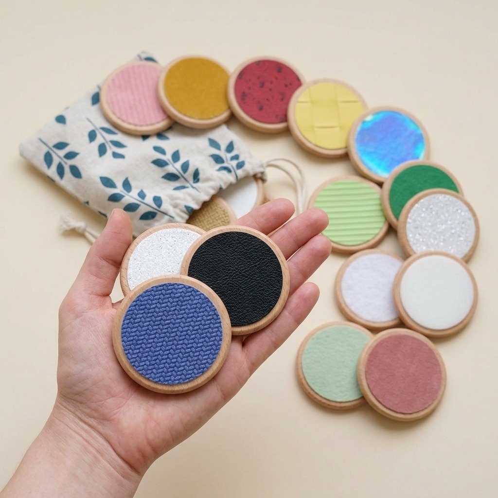 Disques tactiles tenu dans une main d'adulte Image