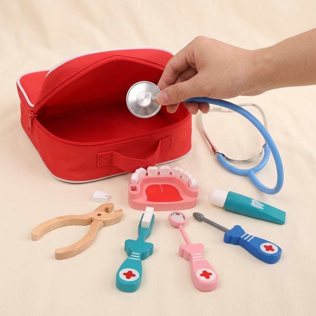 Main tenant le stéthoscope au-dessus de la sacoche de docteur Image