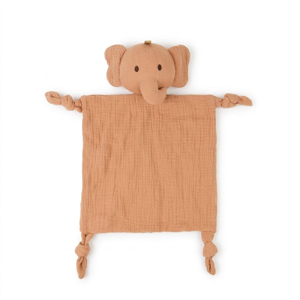 Doudou éléphant en gaze de coton terracotta