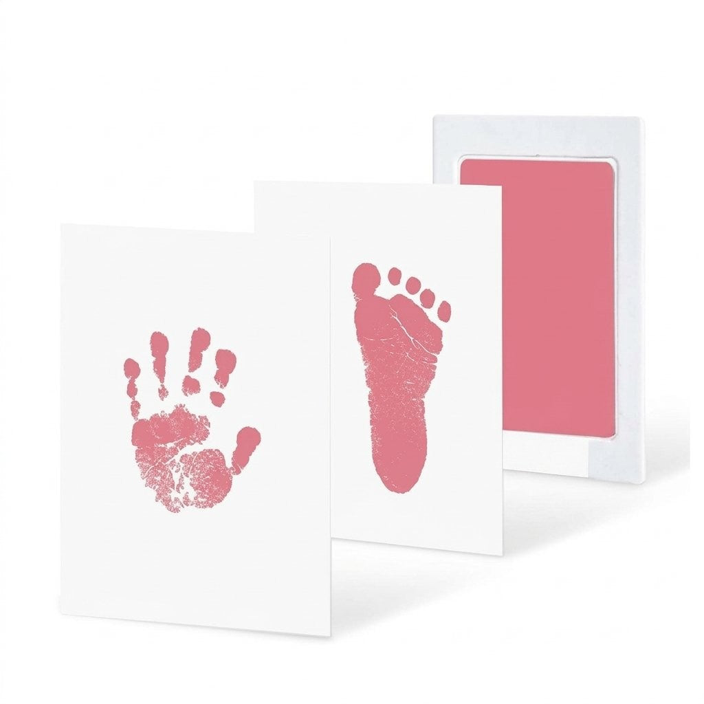 Kit empreinte bébé encre rose avec deux cartes