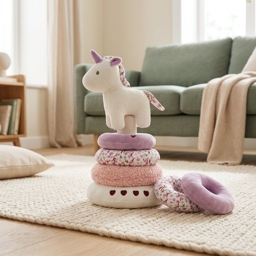 Jouet à empiler licorne sur un tapis d’éveil