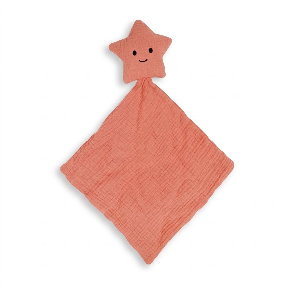 Doudou étoile en gaze de coton corail