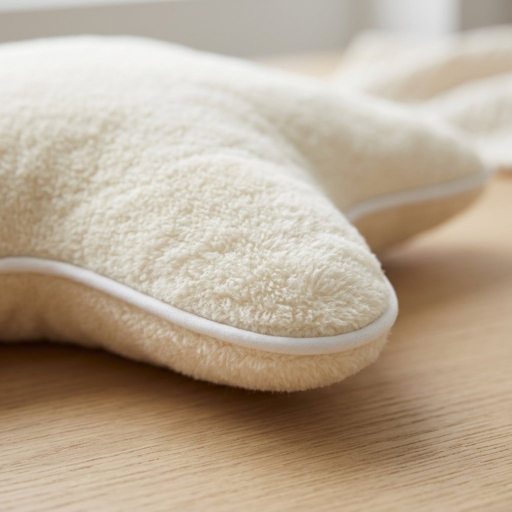 Détail de la peluche et du liseré du coussin étoile