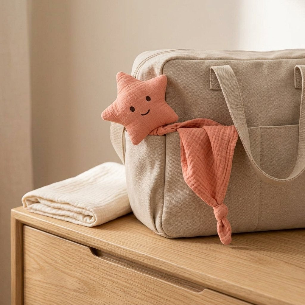 Doudou étoile dans un sac à langer
