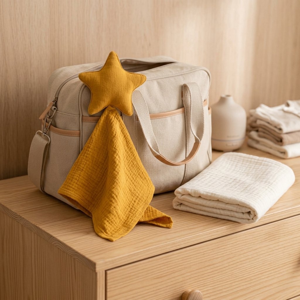 Doudou étoile dans un sac à langer