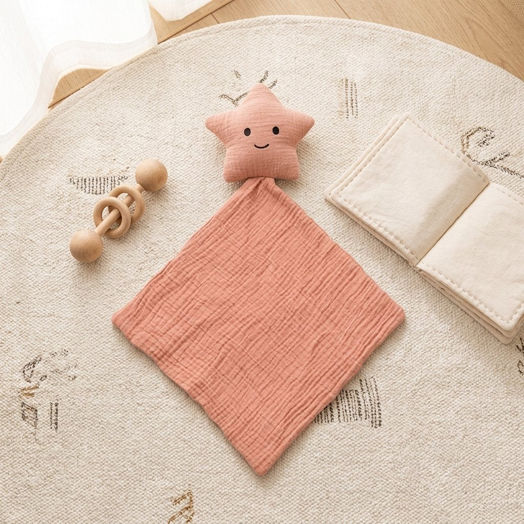 Doudou étoile sur un tapis de jeu