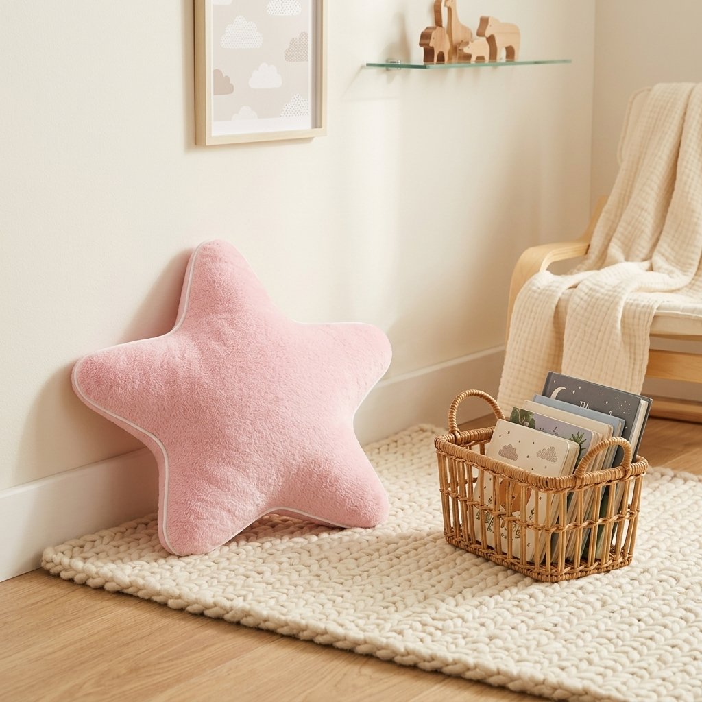 Coussin étoile rose dans un coin lecture d'enfant