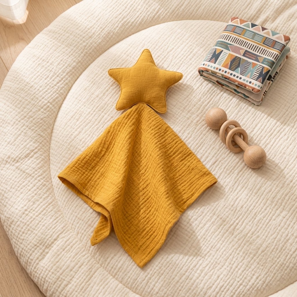 Doudou étoile sur un tapis de jeu