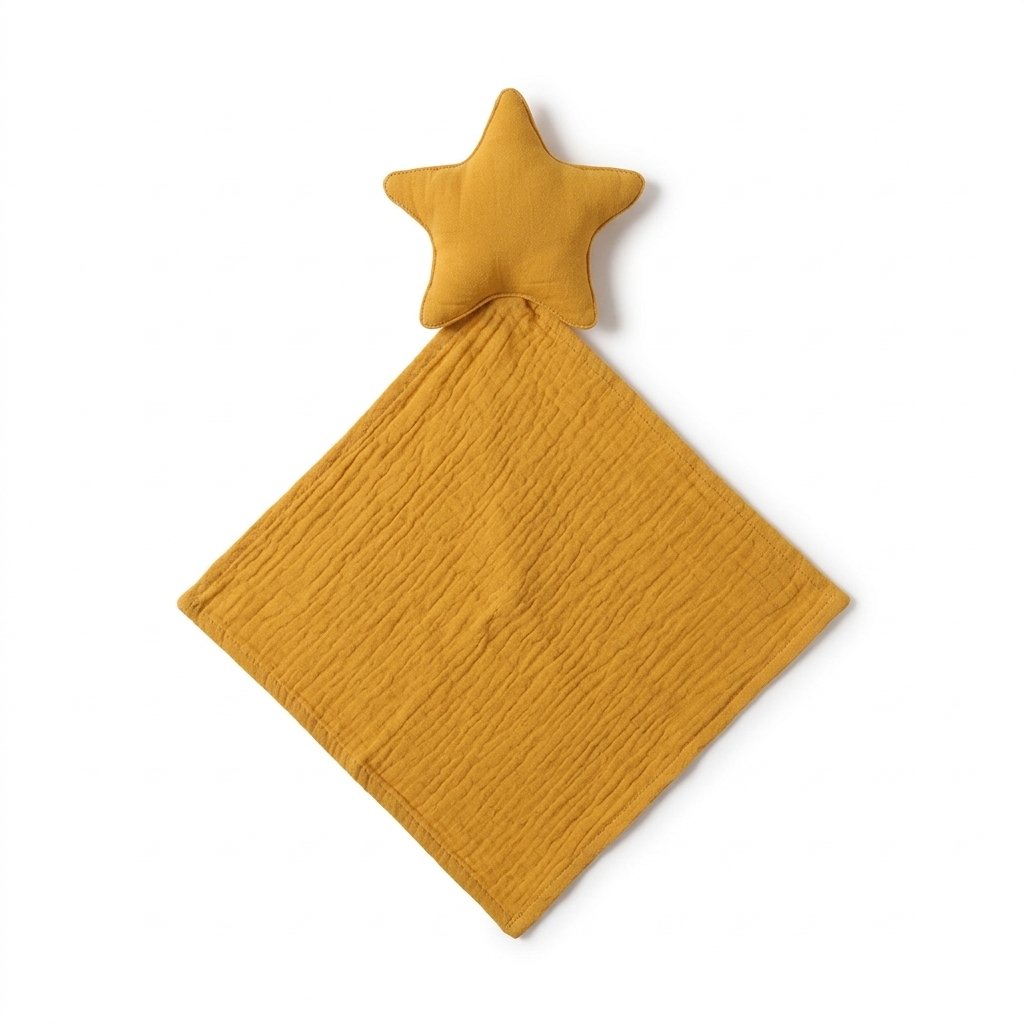 Doudou étoile en gaze de coton moutarde