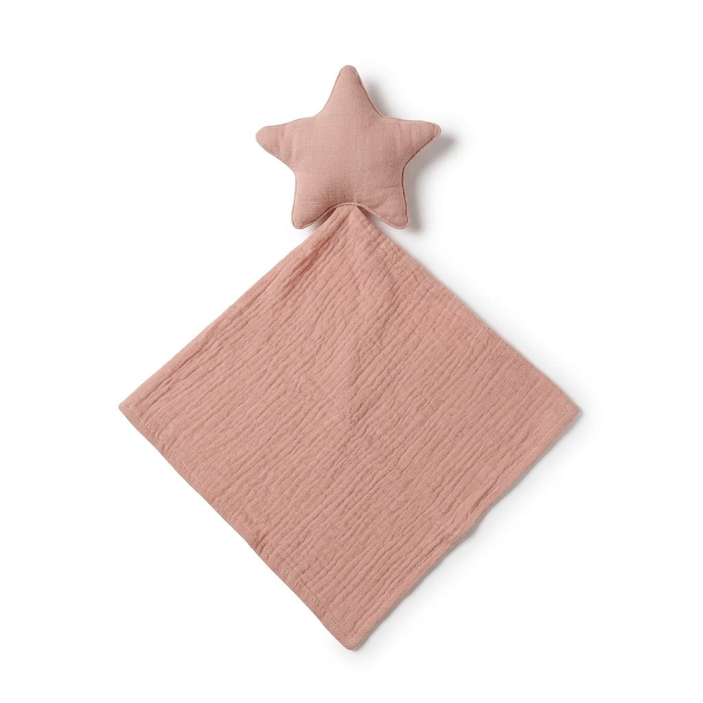 Doudou étoile en gaze de coton rose poudré