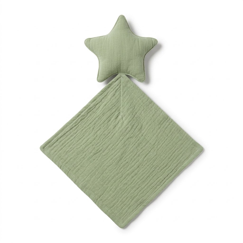 Doudou étoile en gaze de coton vert sauge