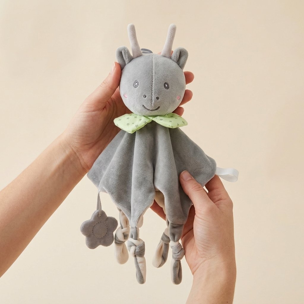Doudou petit cerf NOUCHKA tenu dans les mains
