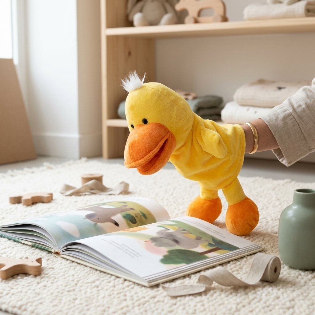 Marionnette canard au-dessus d'un album illustré Image