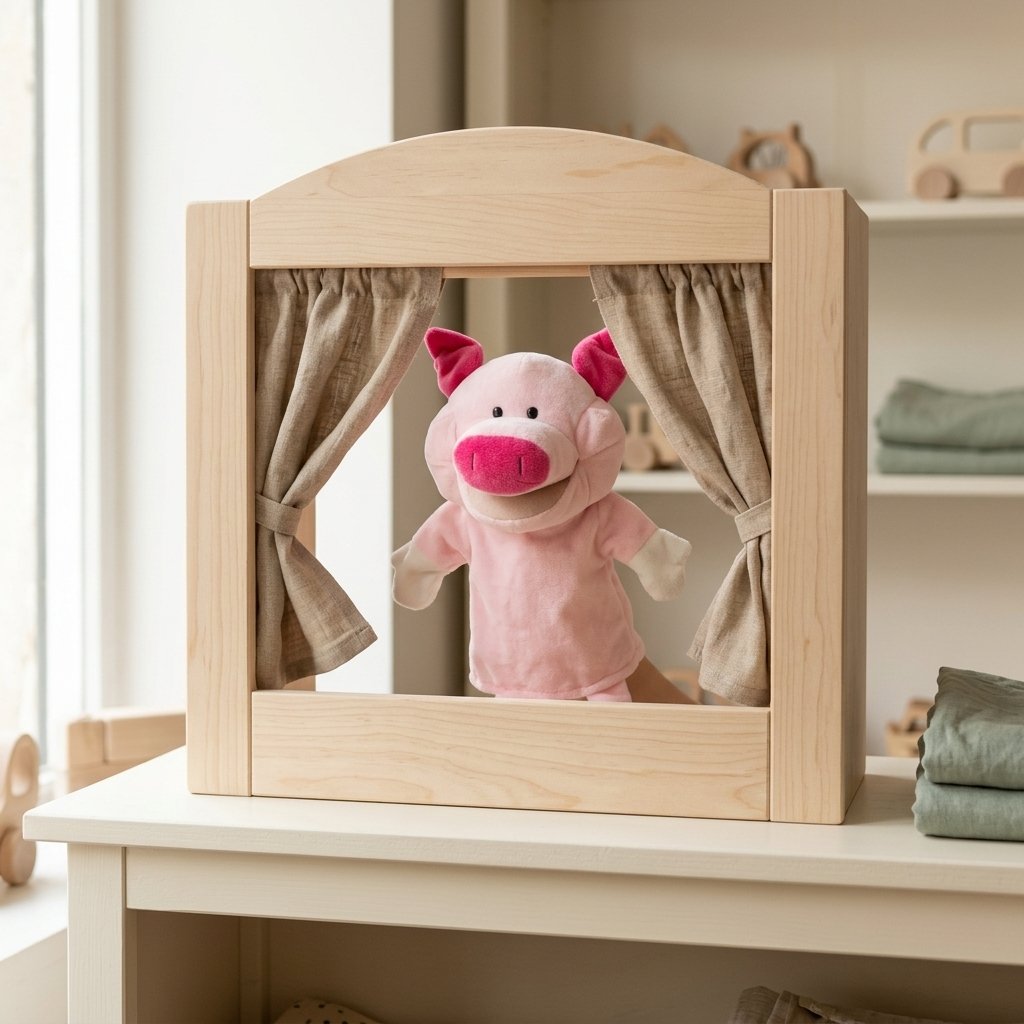 Marionnette cochon dépassant d'un castelet Image